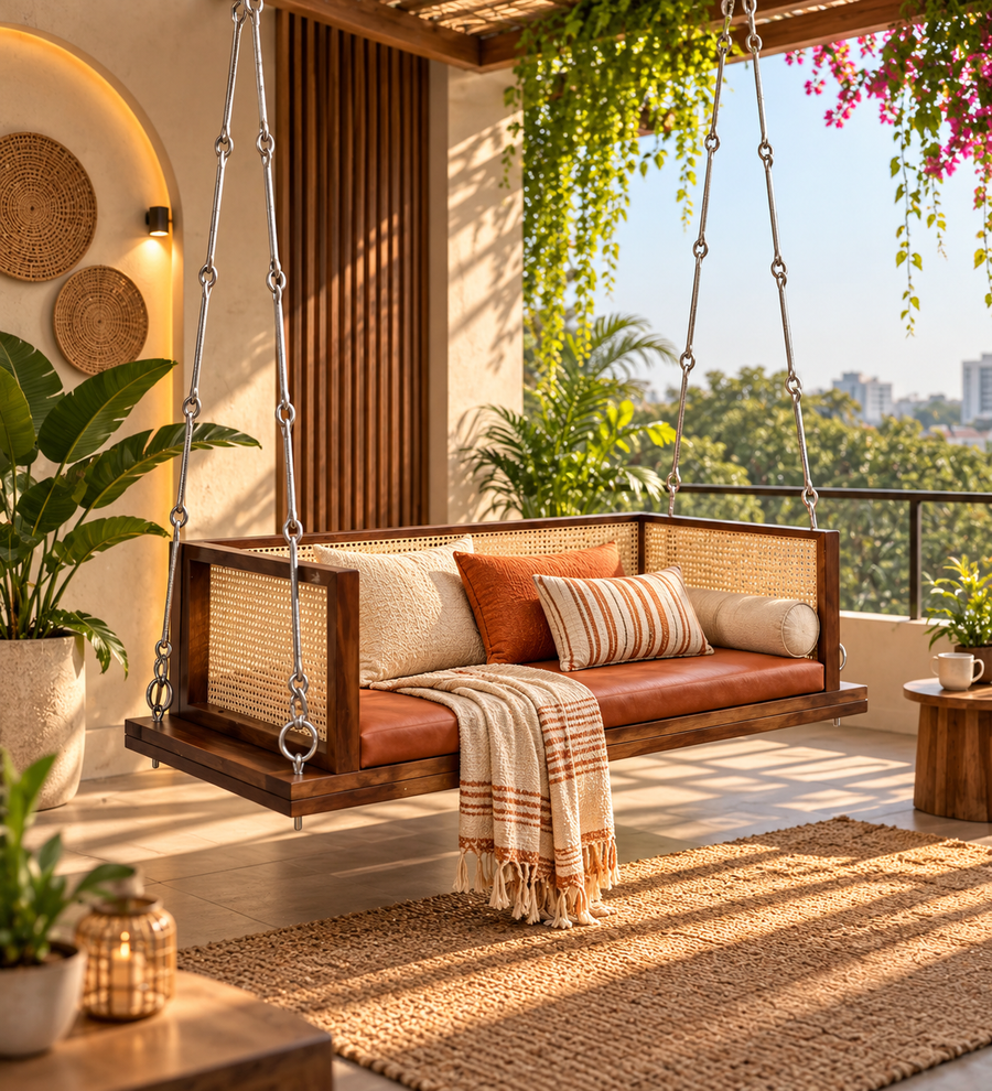 Lisen Sheesham Wood Swing In Provincial Teak Finish