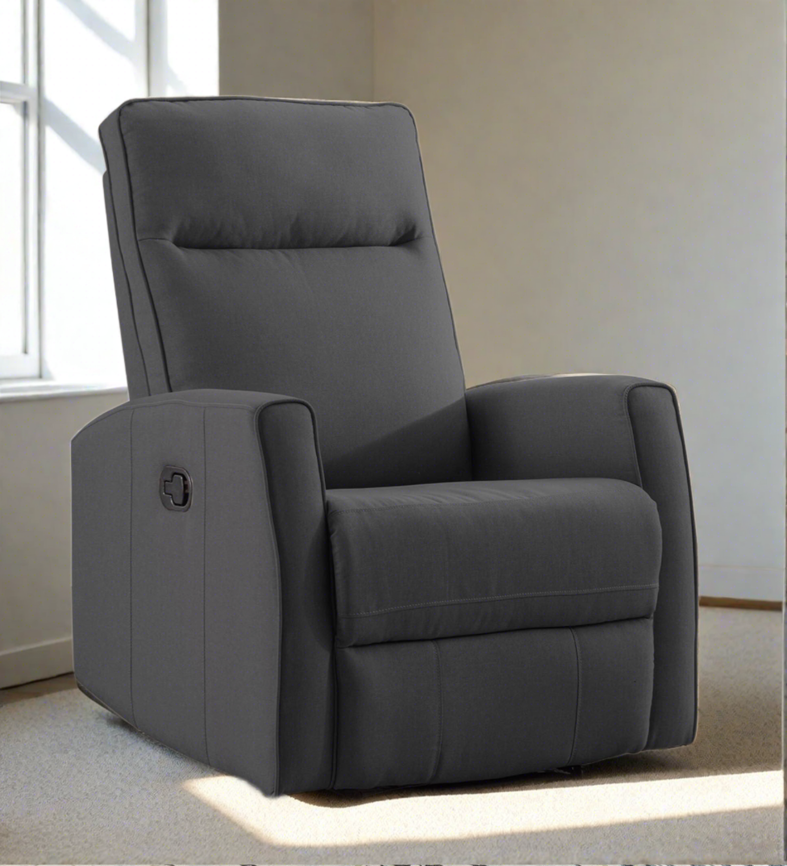 Logan 1 Seater Motorized Fabric Recliner - Charcoal Grey- Living View by Febonic Living