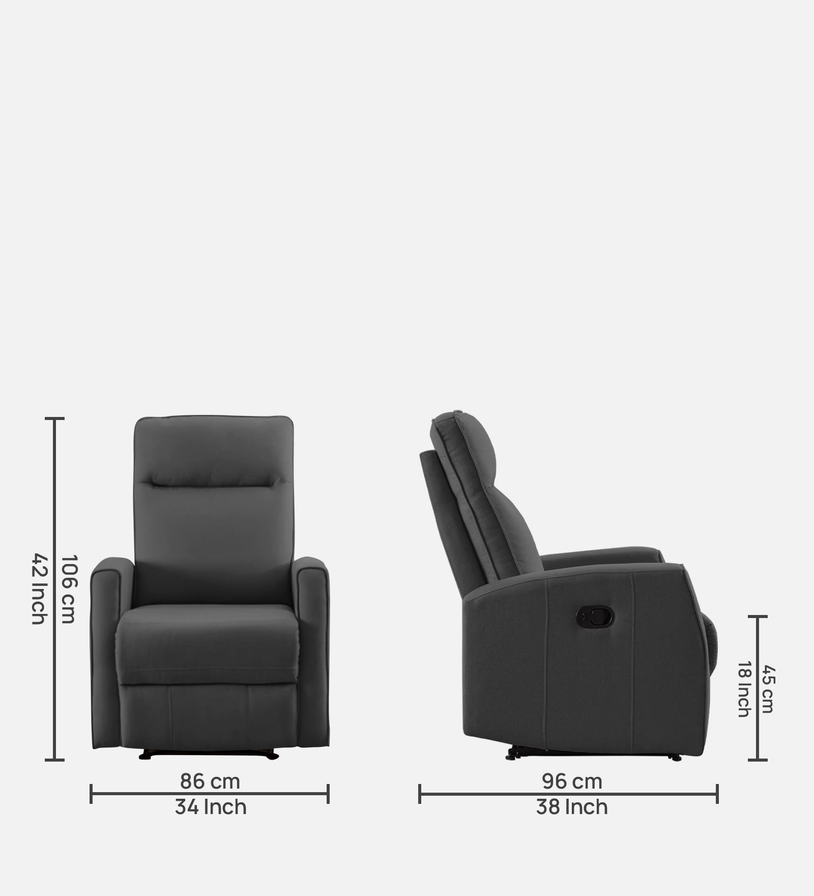 Logan 1 Seater Motorized Fabric Recliner - Charcoal Grey- Dimensions by Febonic Living