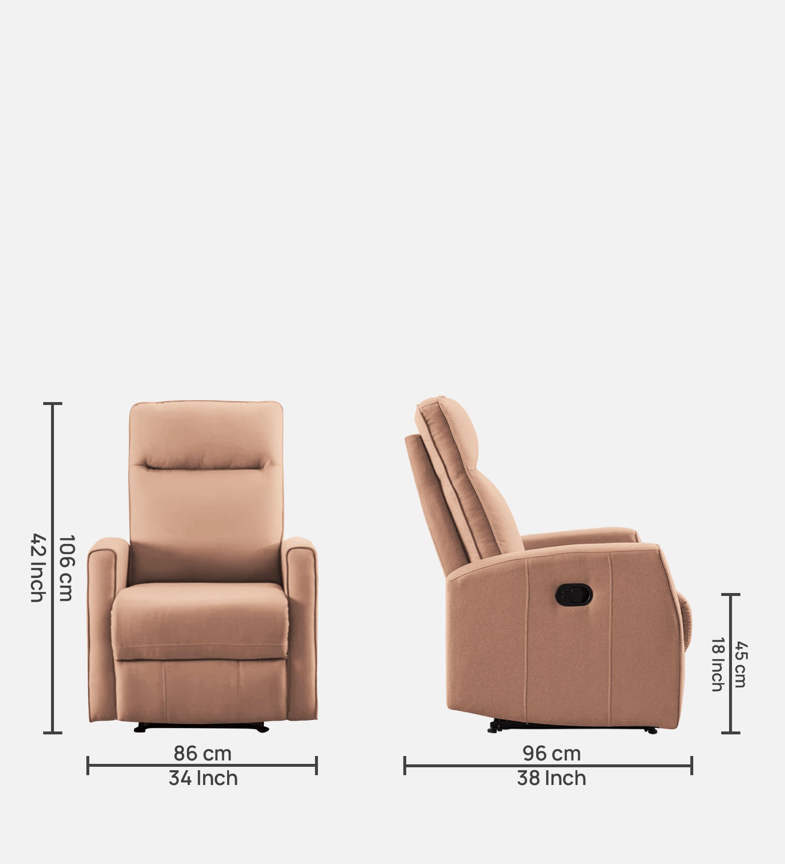 Logan 1 Seater Motorized Fabric Recliner - Cosmic Beige - Dimensions by Febonic Living