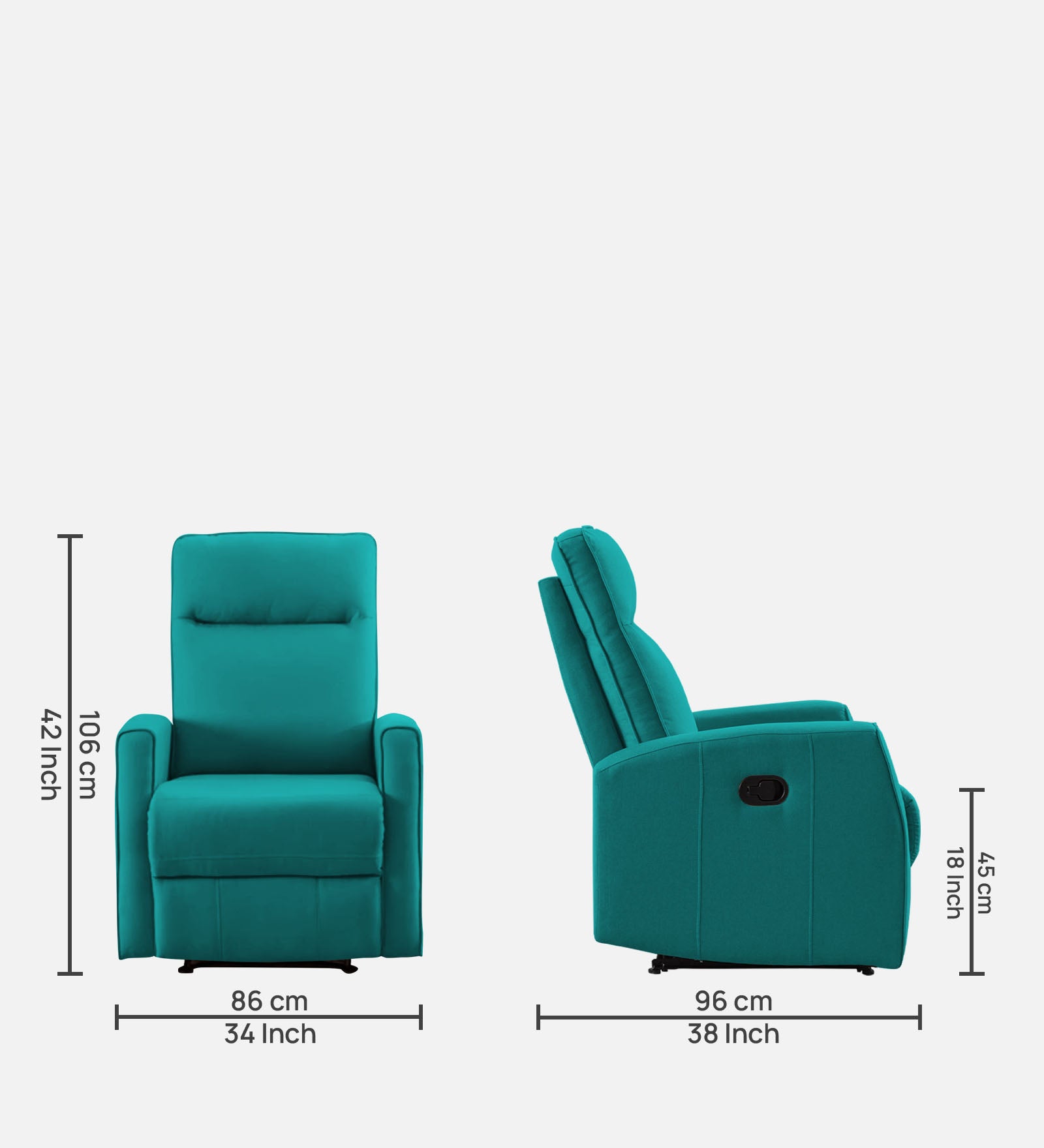 Logan 1 Seater Motorized Fabric Recliner - Sea Green - Dimensions by Febonic Living