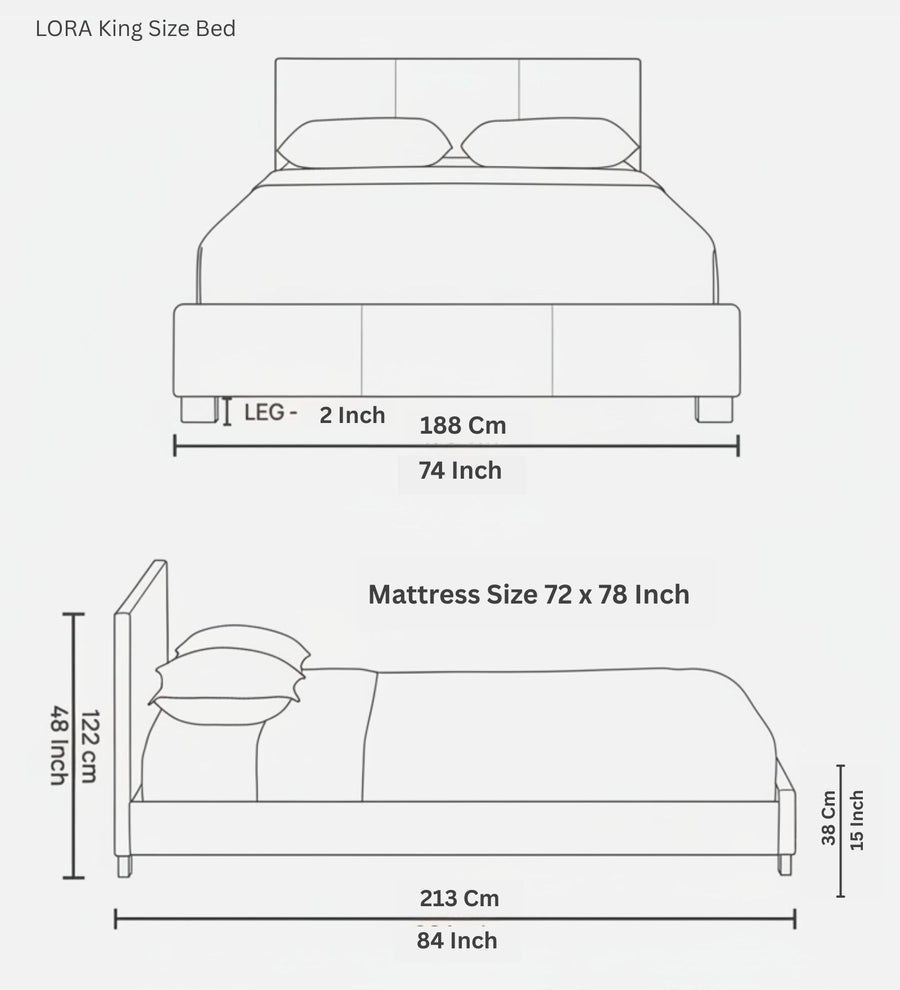 Lora  Upholstered Fabric King Size Bed - Caspa Brown