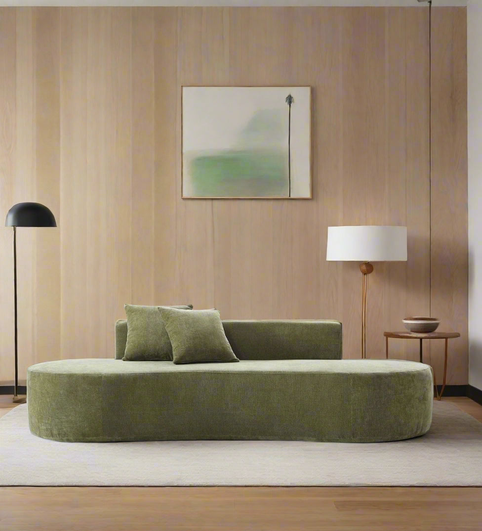 Lorvi Fabric Fabric 4 Seater Curved Sofa In Herb Green Colour