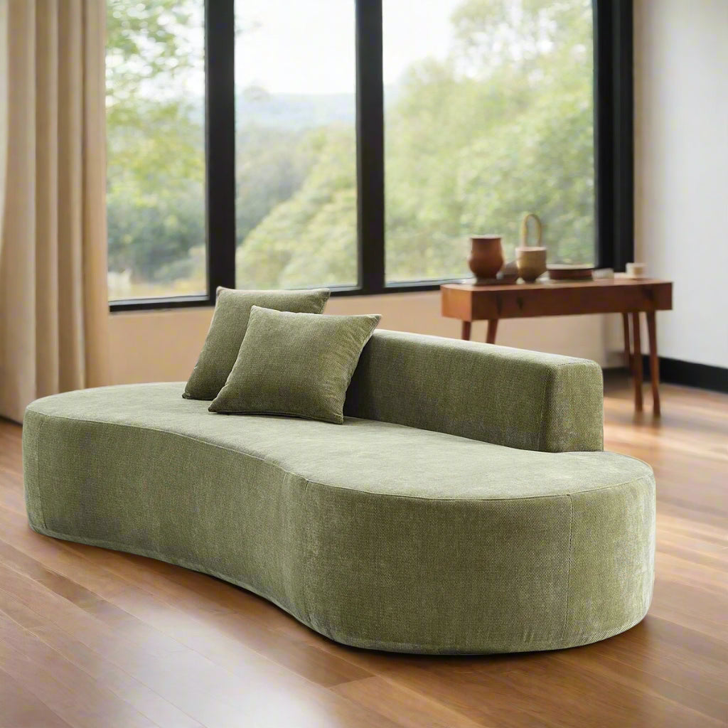 Lorvi Fabric Fabric 4 Seater Curved Sofa In Herb Green Colour