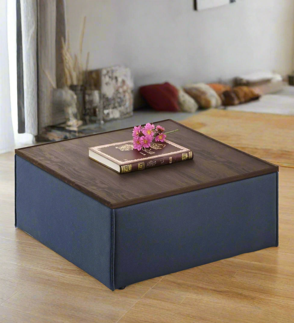 Lotan Fabric Ottoman In Cool Blue Colour With Storage