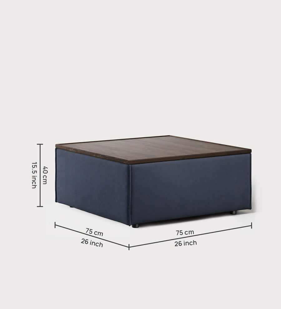 Lotan Fabric Ottoman In Cool Blue Colour With Storage - Febonic Living