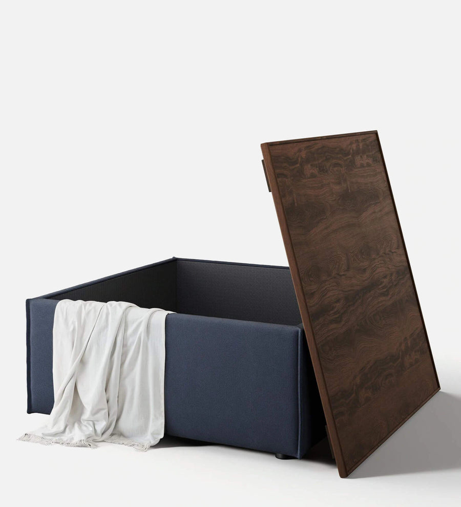 Lotan Fabric Ottoman In Cool Blue Colour With Storage - Febonic Living