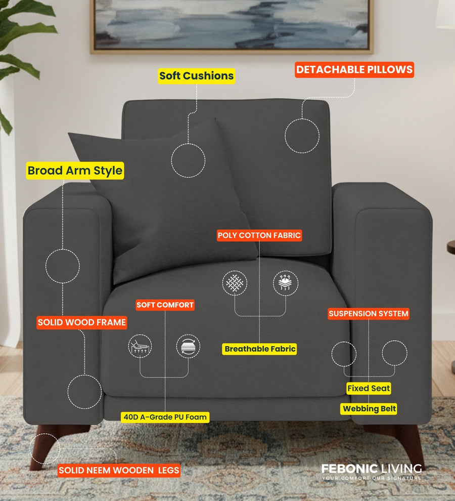 Luca Fabric 1 Seater Sofa In Almond Beige Colour - Febonic Living