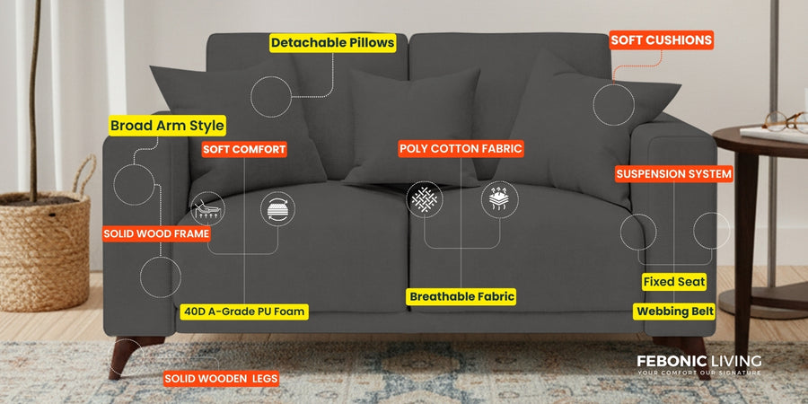 Luca Fabric 2 Seater Sofa In Hazel Beige Colour - Febonic Living