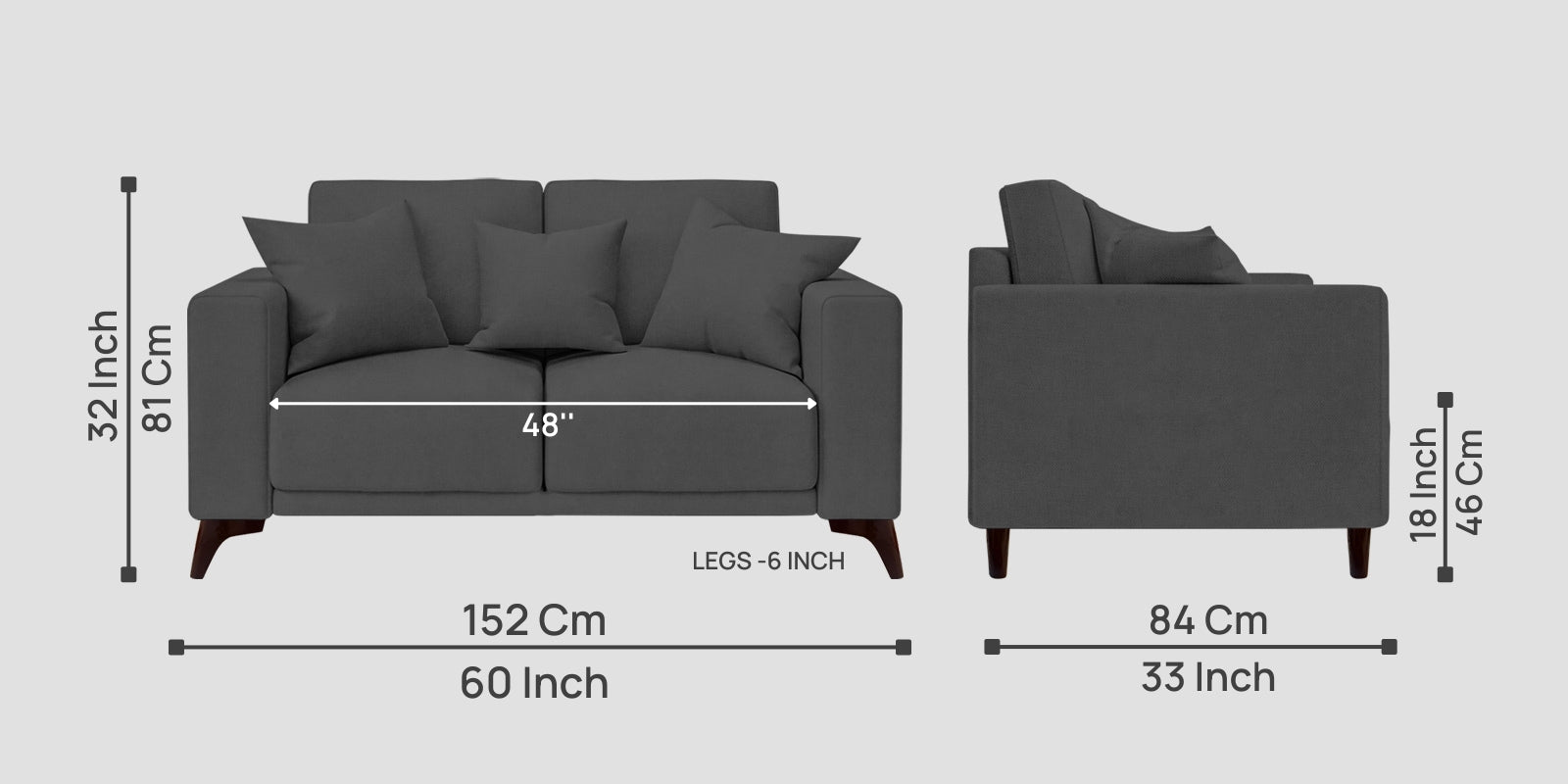 Luca Fabric 2 Seater Sofa In Stone Grey Colour