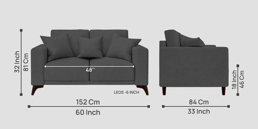 Luca Fabric 2 Seater Sofa In Stone Grey Colour - Febonic Living