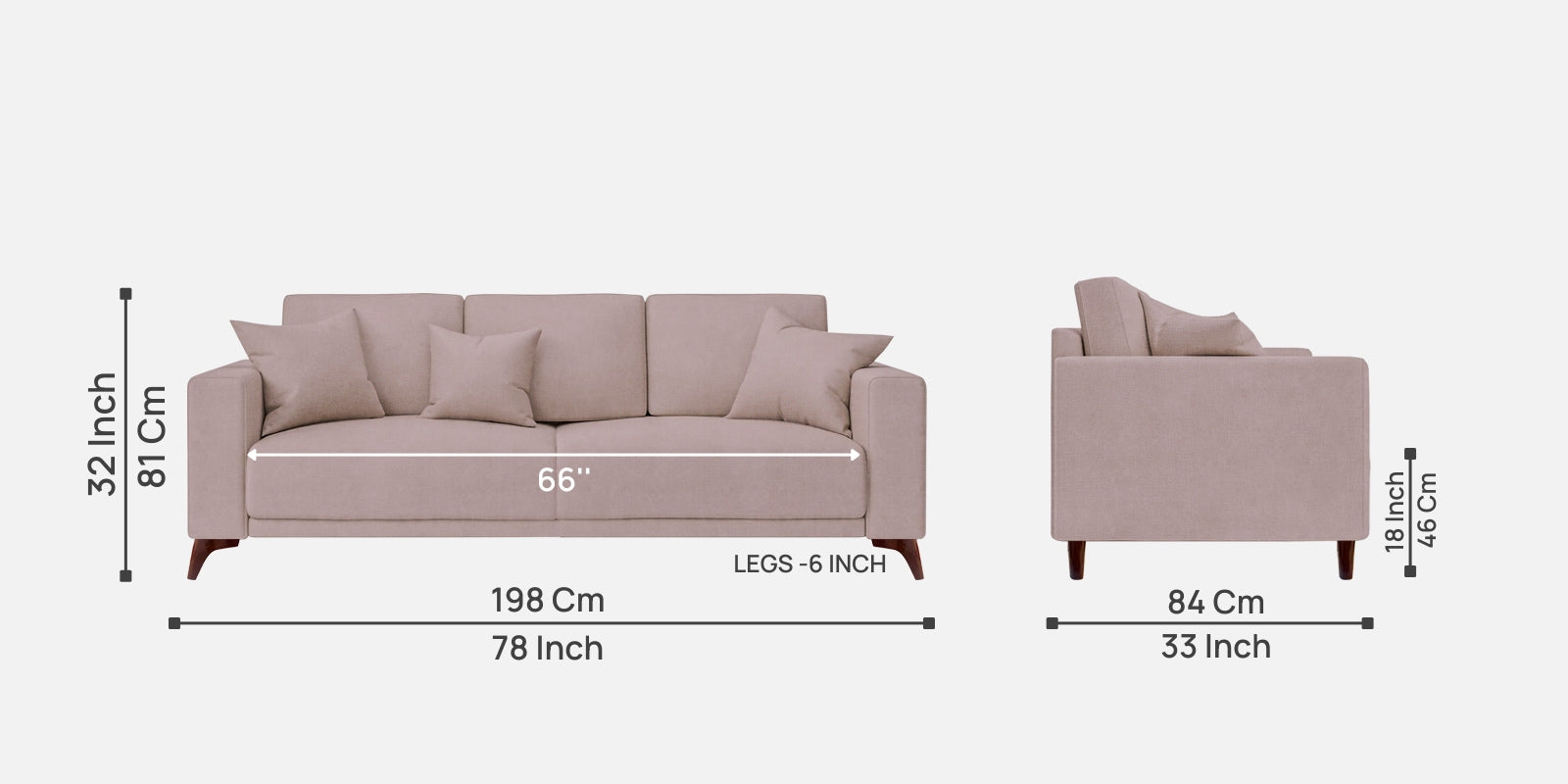 Luca Fabric 3 Seater Sofa In Almond Beige Colour