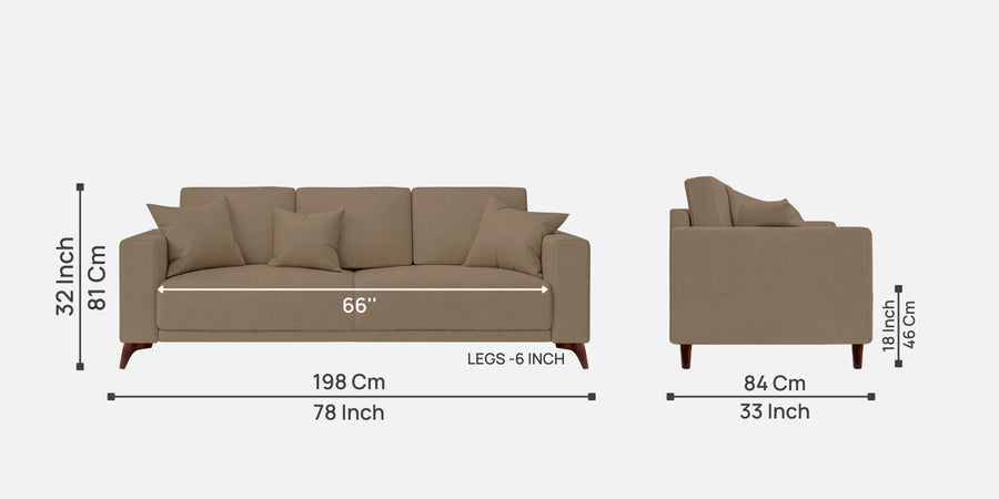 Luca Fabric 3 Seater Sofa In Hezel Beige Colour - Febonic Living