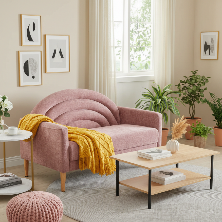 Lucia 2 Seater Fabric Sofa - Salmon Pink