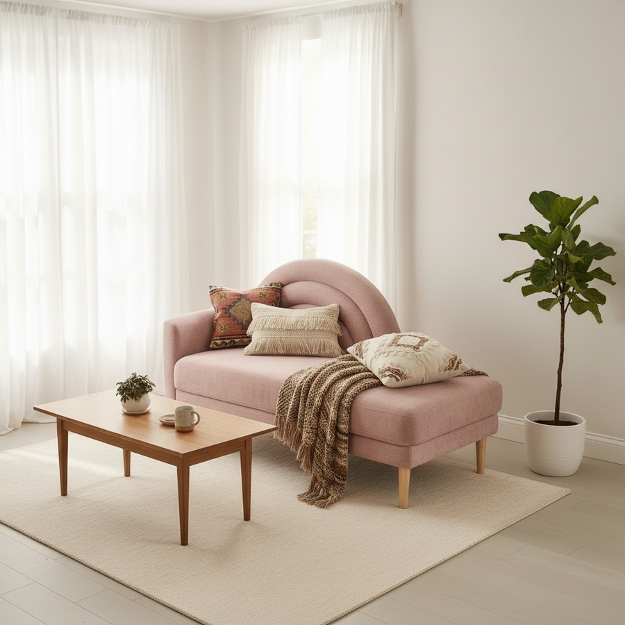 Lucia Fabric Chaise Lounger - Salmon Pink