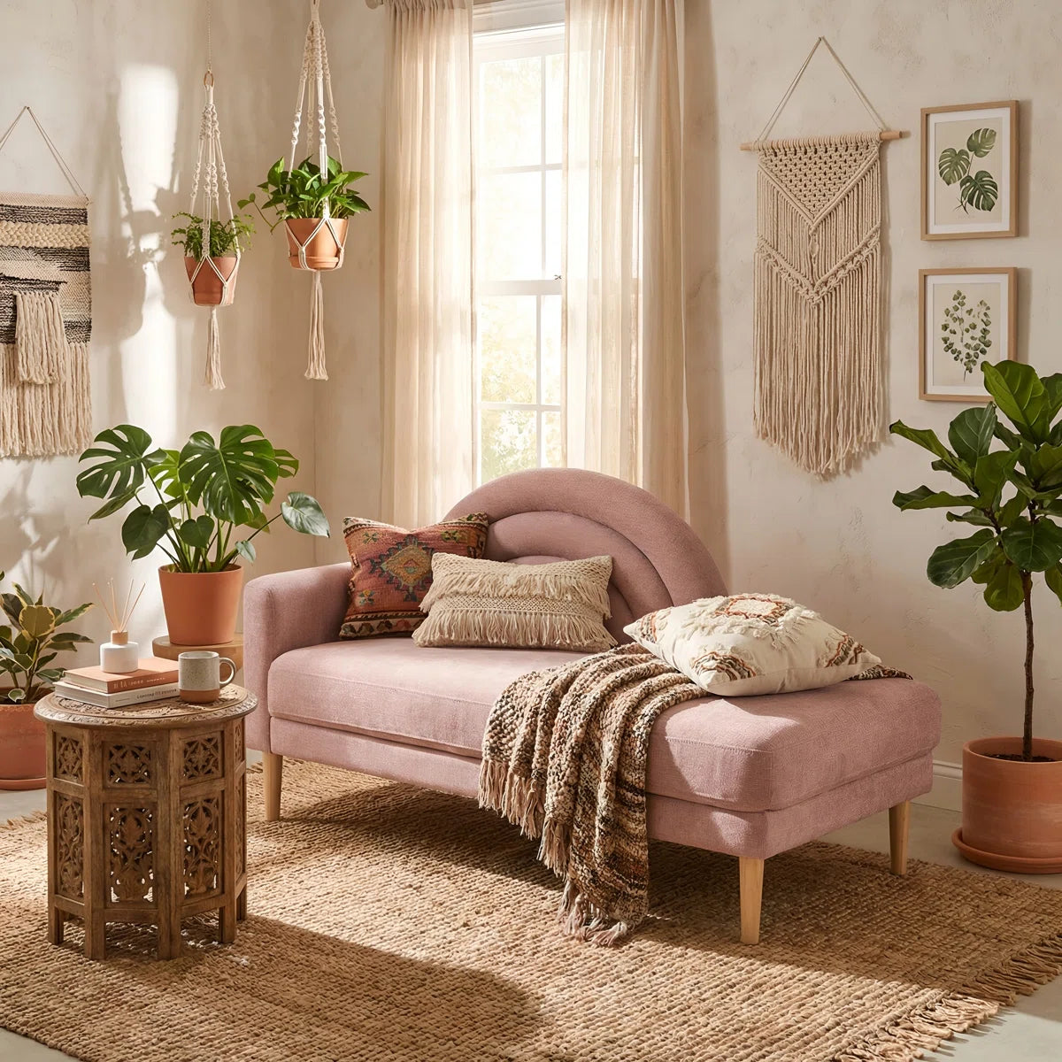 Lucia Fabric Chaise Lounger - Salmon Pink