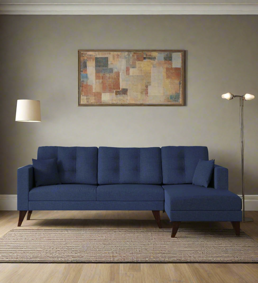Luther Fabric LHS Sectional Sofa (3+Lounger) In Royal Blue Colour
