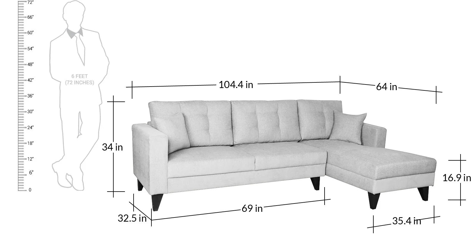 Luther Fabric LHS Sectional Sofa (3+Lounger) In Royal Blue Colour