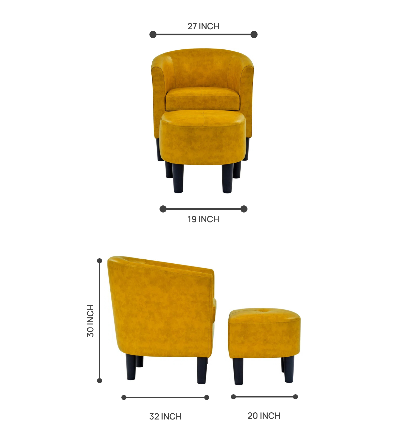 Lovida Leatherette Barrel Chair + Ottoman in Bold Yellow Colour
