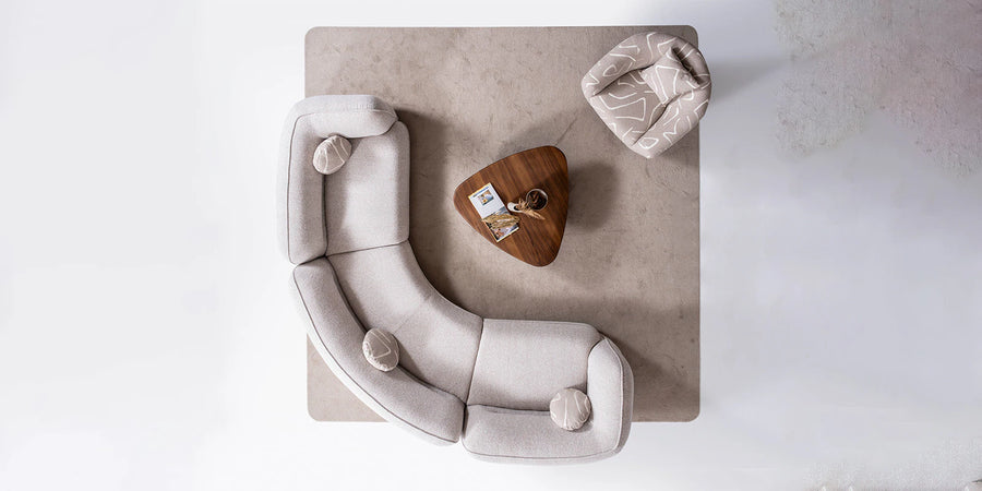 Madox Boucle Fabric 4 Seater Curved Sofa In Macy Grey Colour - Febonic Living