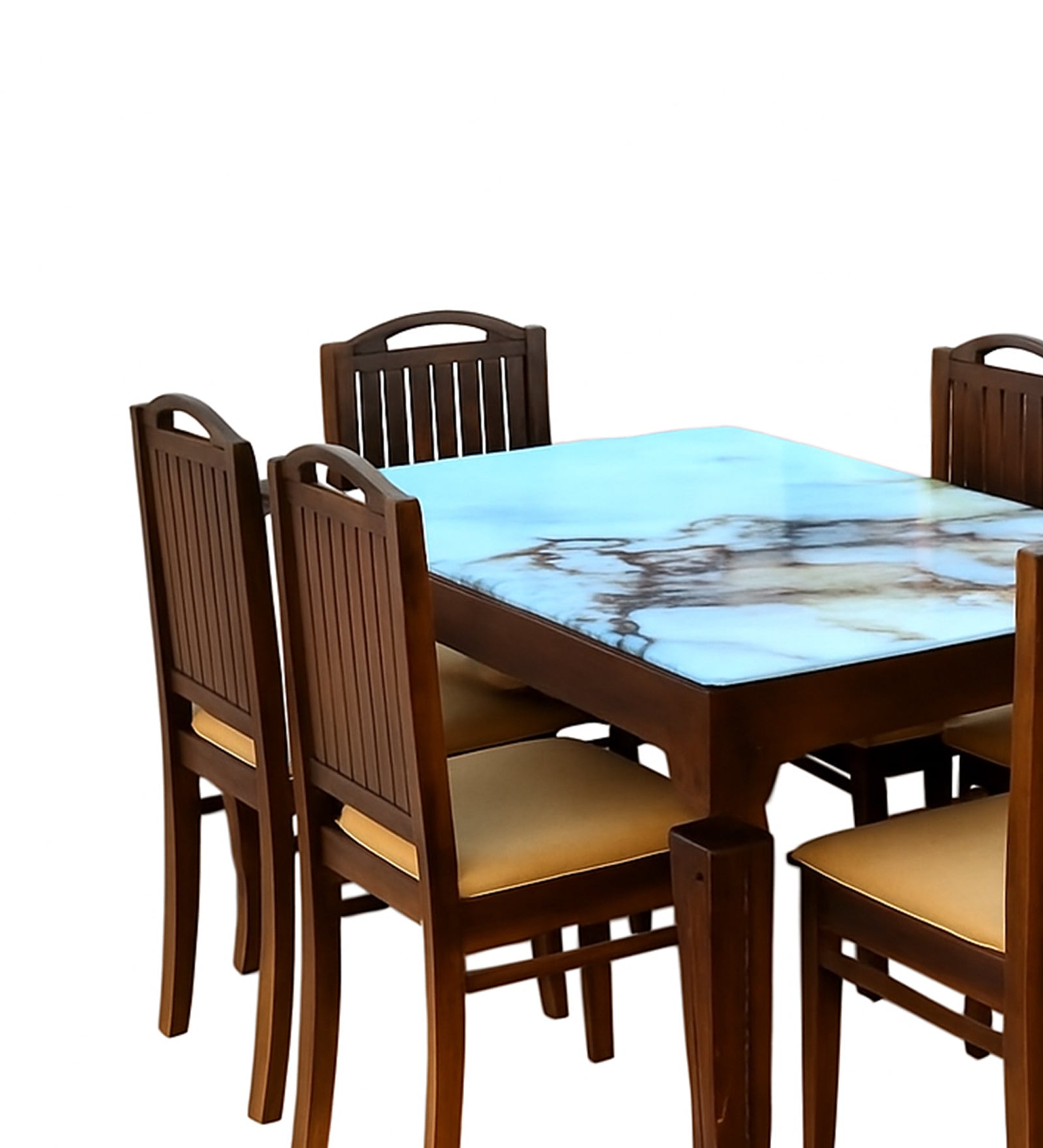 Makona Sheesham Wood 6 Seater Dining Set in Dark Oak Colour With Marble Top