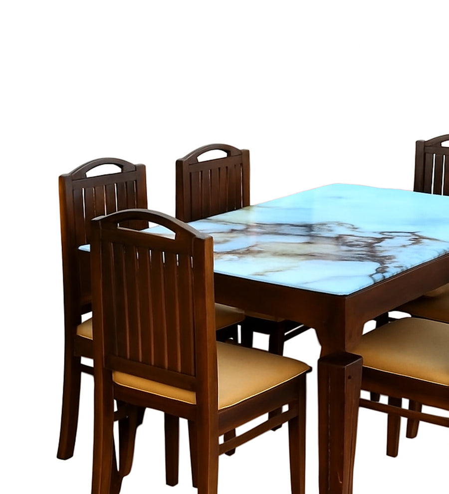 Makona Sheesham Wood 6 Seater Dining Set in Dark Oak Colour With Marble Top