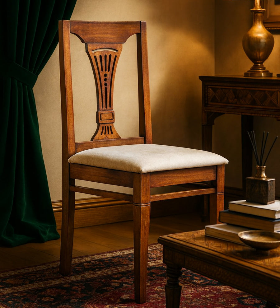 Manara Sheesham Wood 6 Seater Dining Set in Oak Colour With Marble Top