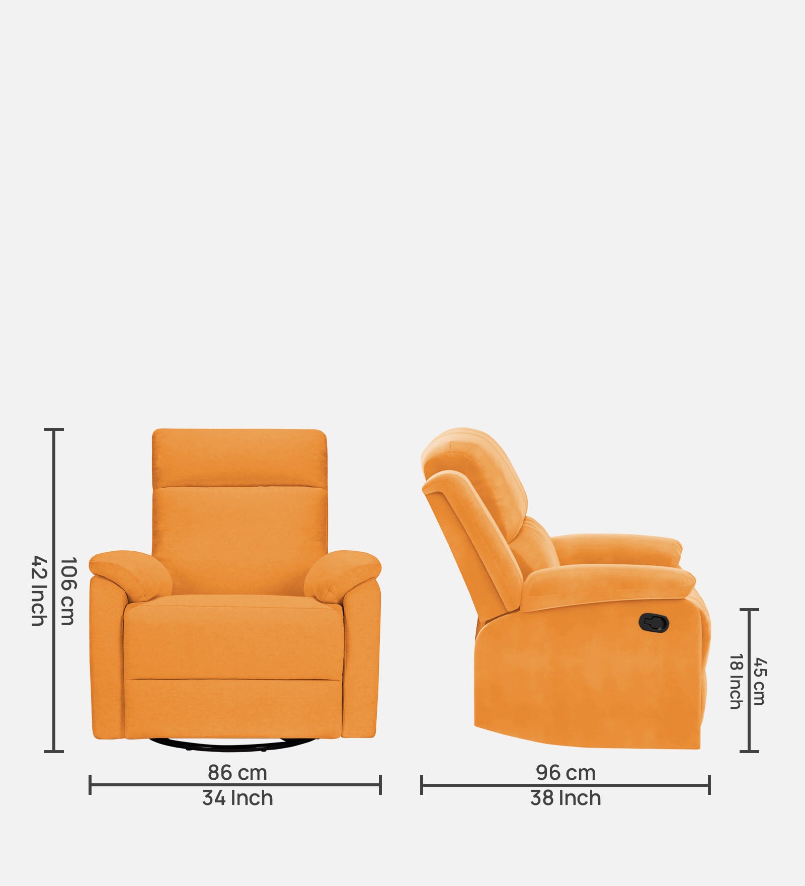 Mandy 1 Seater Motorized Fabric Recliner - Tangerine Orange - Dimensions by Febonic Living