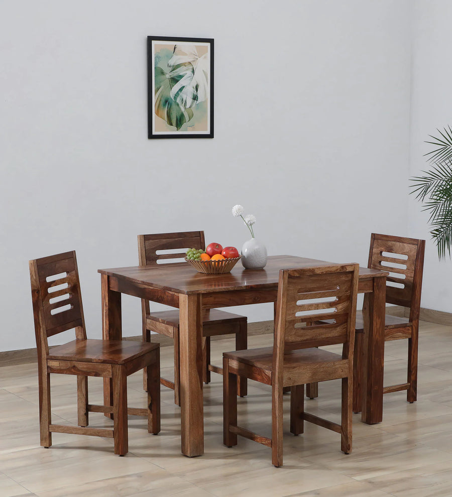Ticky Sheesham Wood 4 Seater Dining Set In Scratch Resistant Rustic Teak Finish - Febonic Living