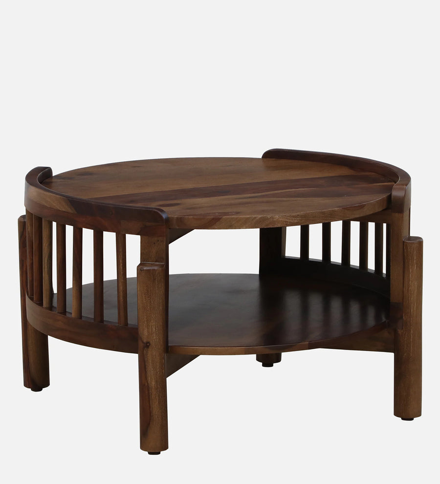 Drama Sheesham Wood Round Coffee Table In Provincial Teak Finish - Febonic Living