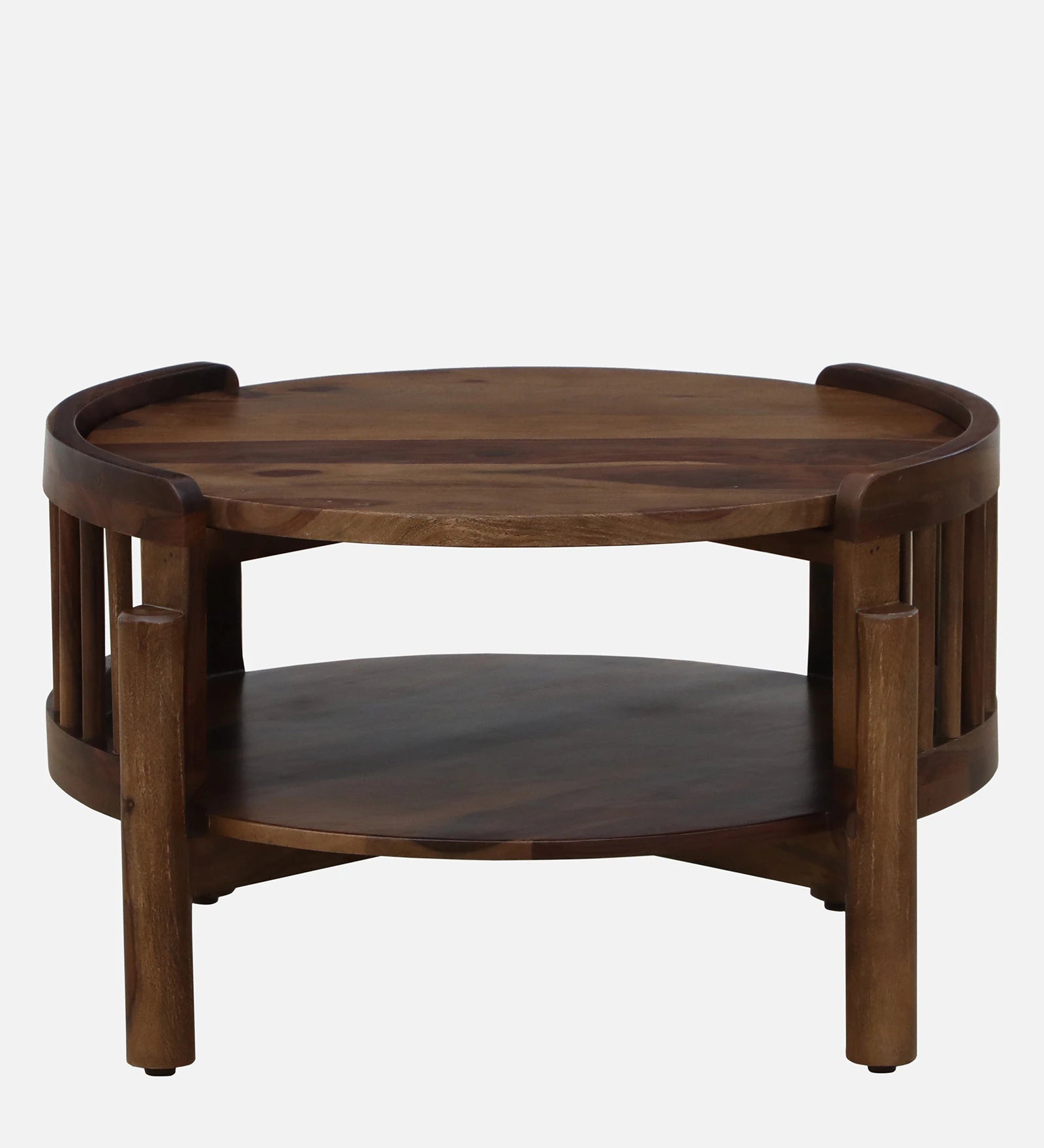 Drama Sheesham Wood Round Coffee Table In Provincial Teak Finish - Febonic Living