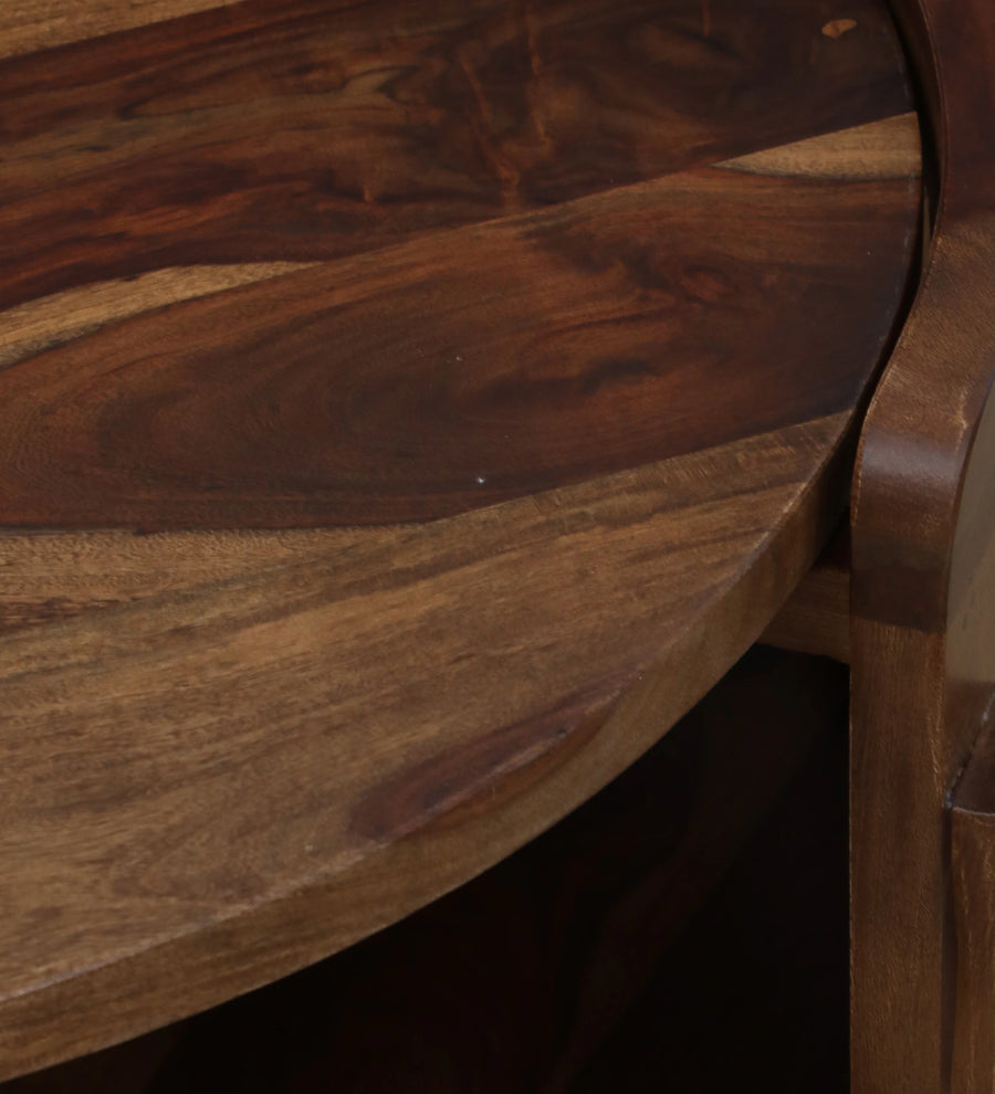 Drama Sheesham Wood Round Coffee Table In Provincial Teak Finish - Febonic Living