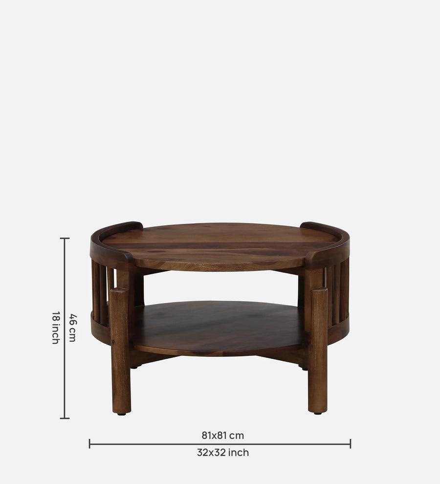 Drama Sheesham Wood Round Coffee Table In Provincial Teak Finish - Febonic Living