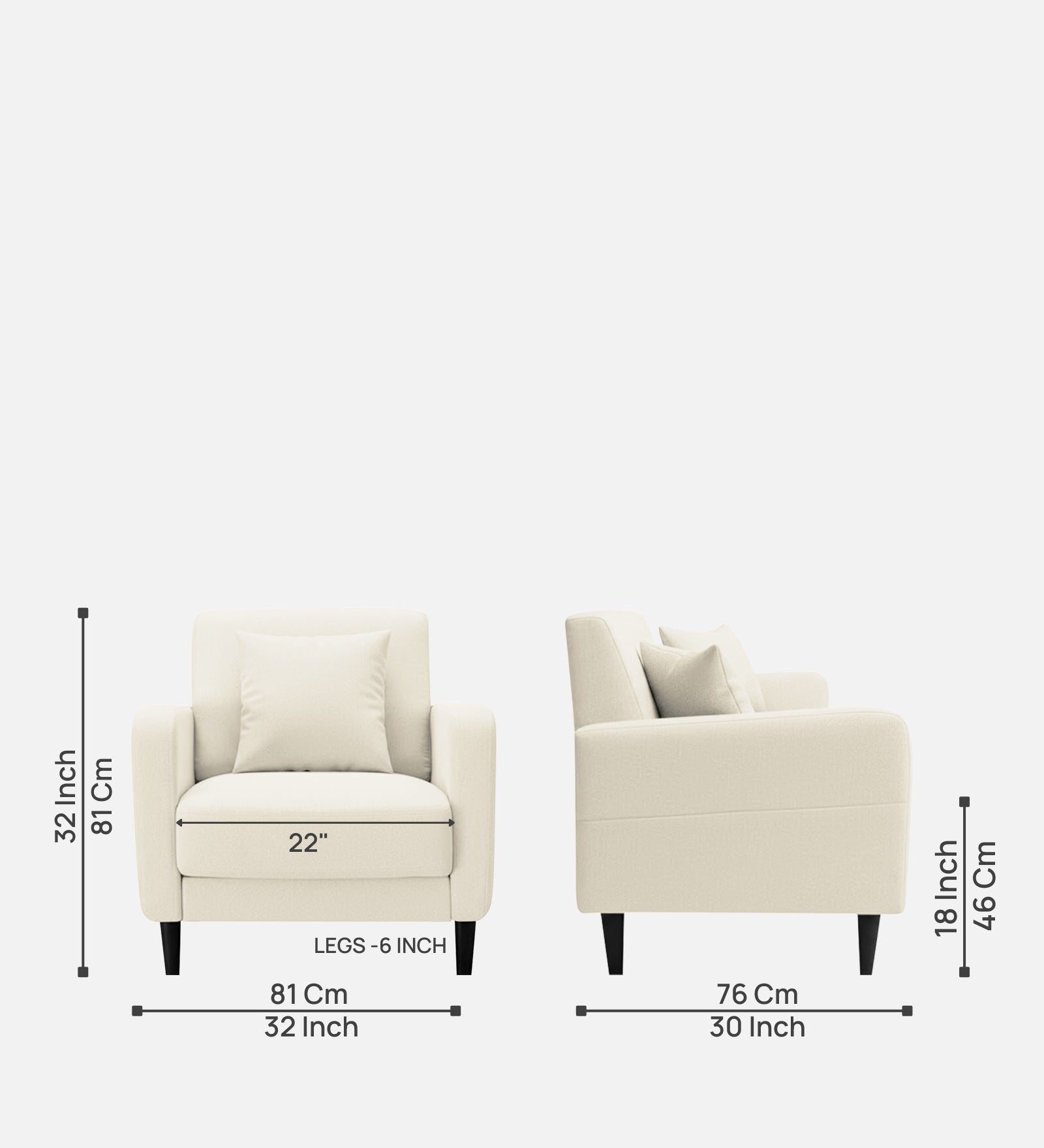 Marq Fabric 1 Seater Sofa In Ivory Cream Colour