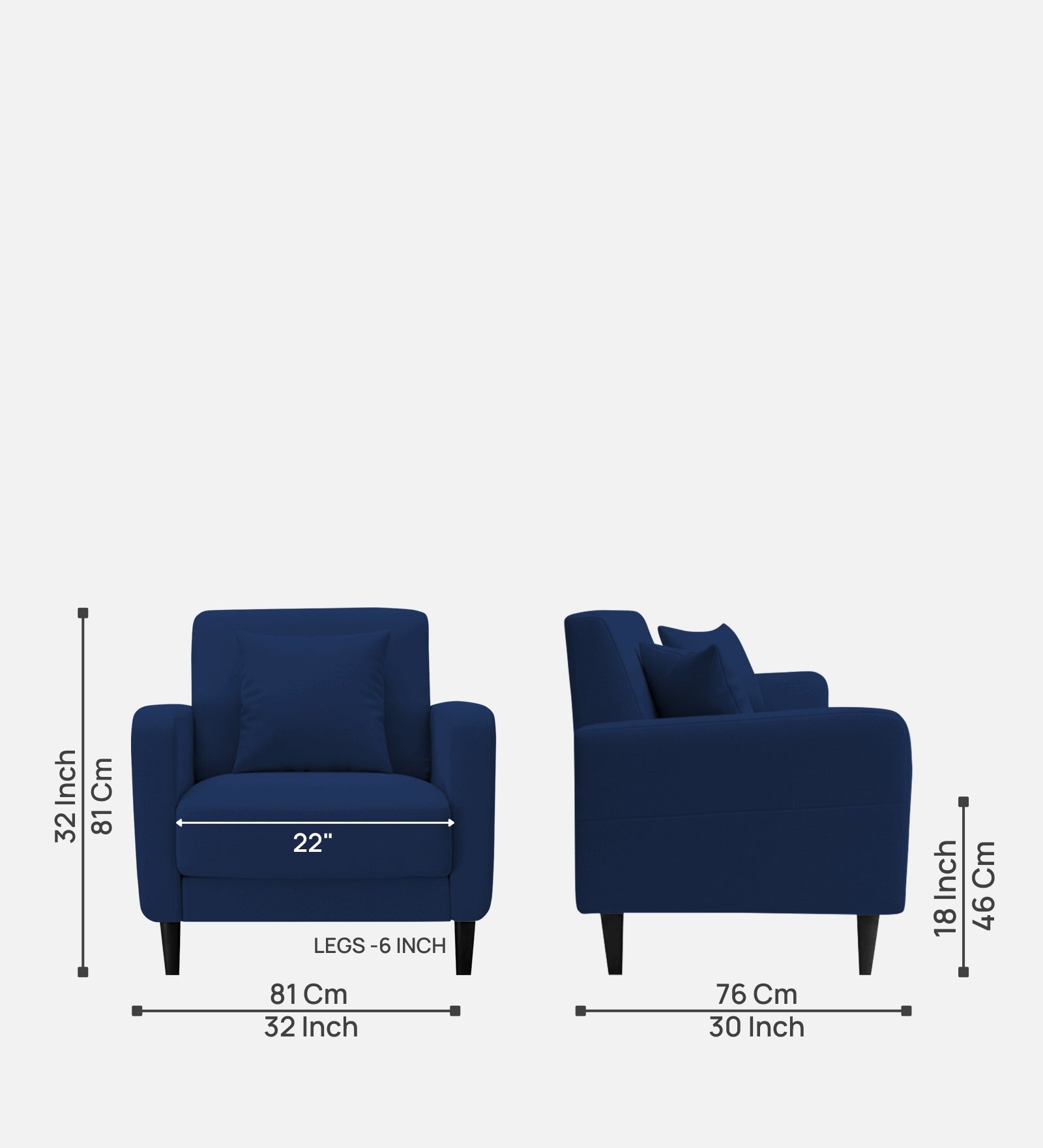 Marq Fabric 1 Seater Sofa In Royal Blue Colour