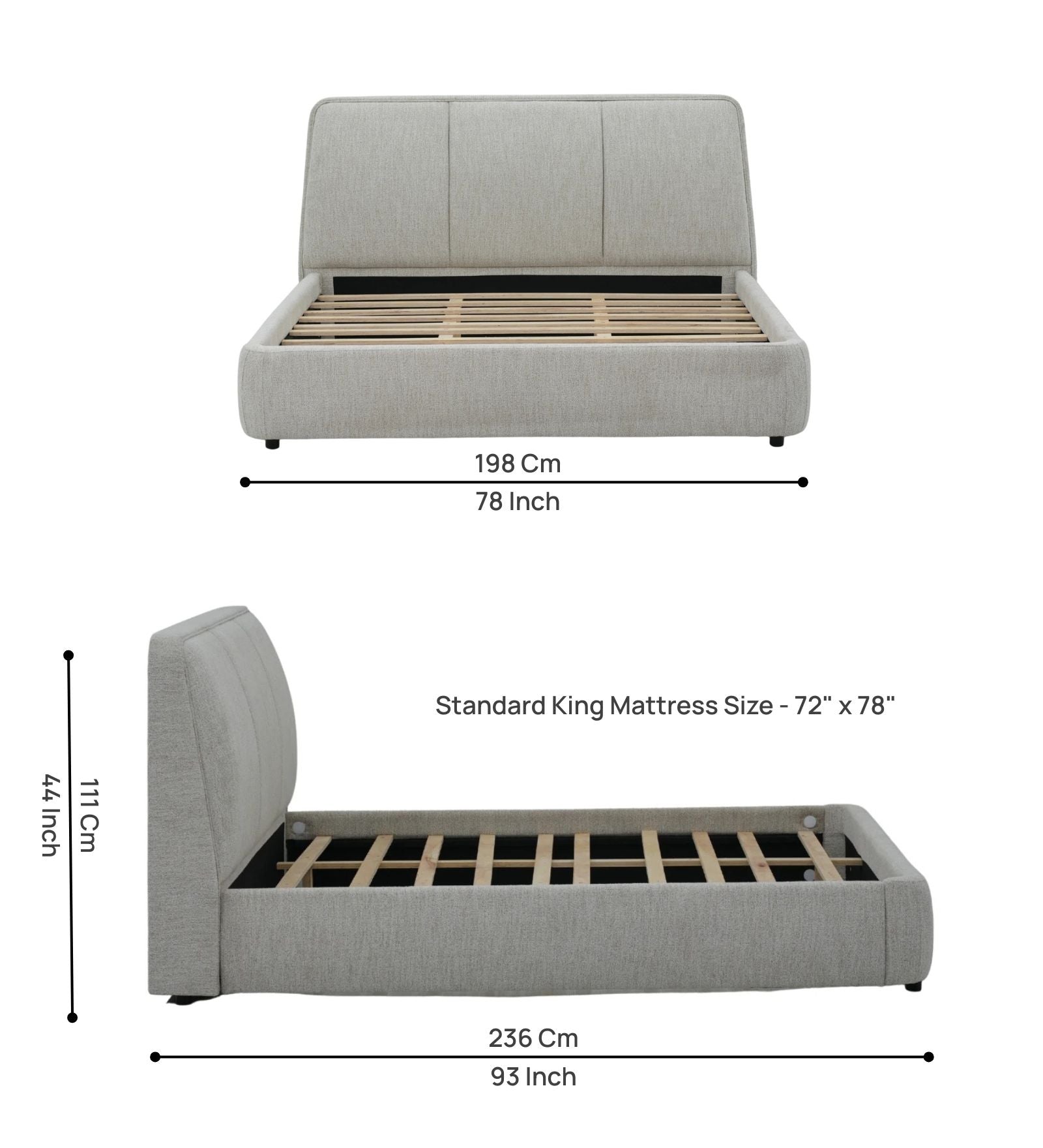 Marsa Fabric Upholstered King Size Bed In Lit Grey Colour