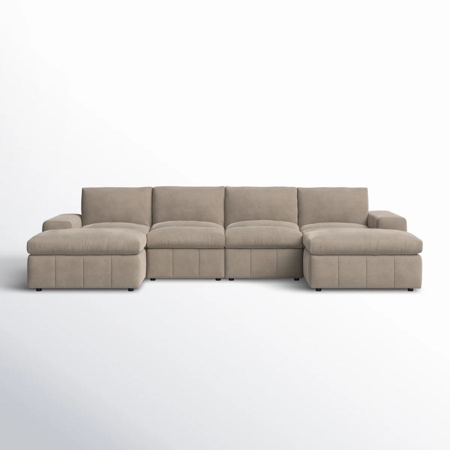 Marvel Fabric 6 Seater Modular Sectional Sofa With Reversible Ottomans In Cork Brown Colour - Febonic Living