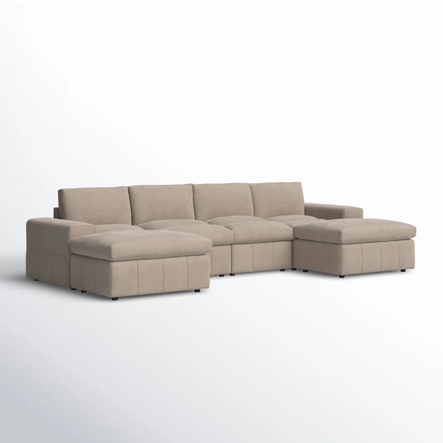 Marvel Fabric 6 Seater Modular Sectional Sofa With Reversible Ottomans In Cork Brown Colour - Febonic Living