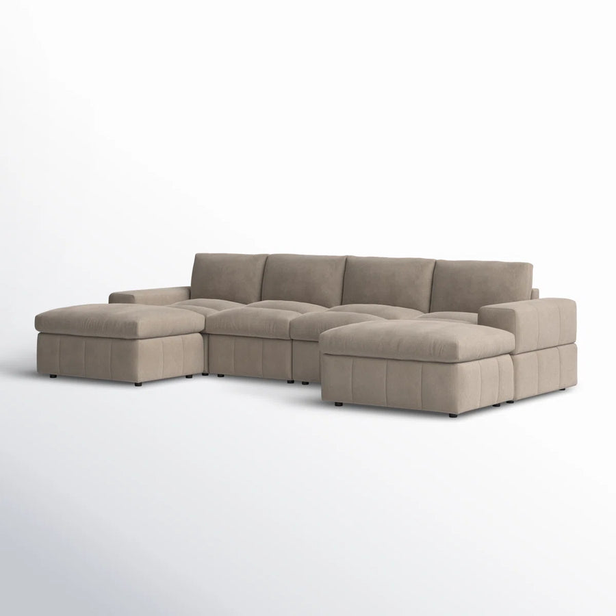 Marvel Fabric 6 Seater Modular Sectional Sofa With Reversible Ottomans In Cork Brown Colour - Febonic Living