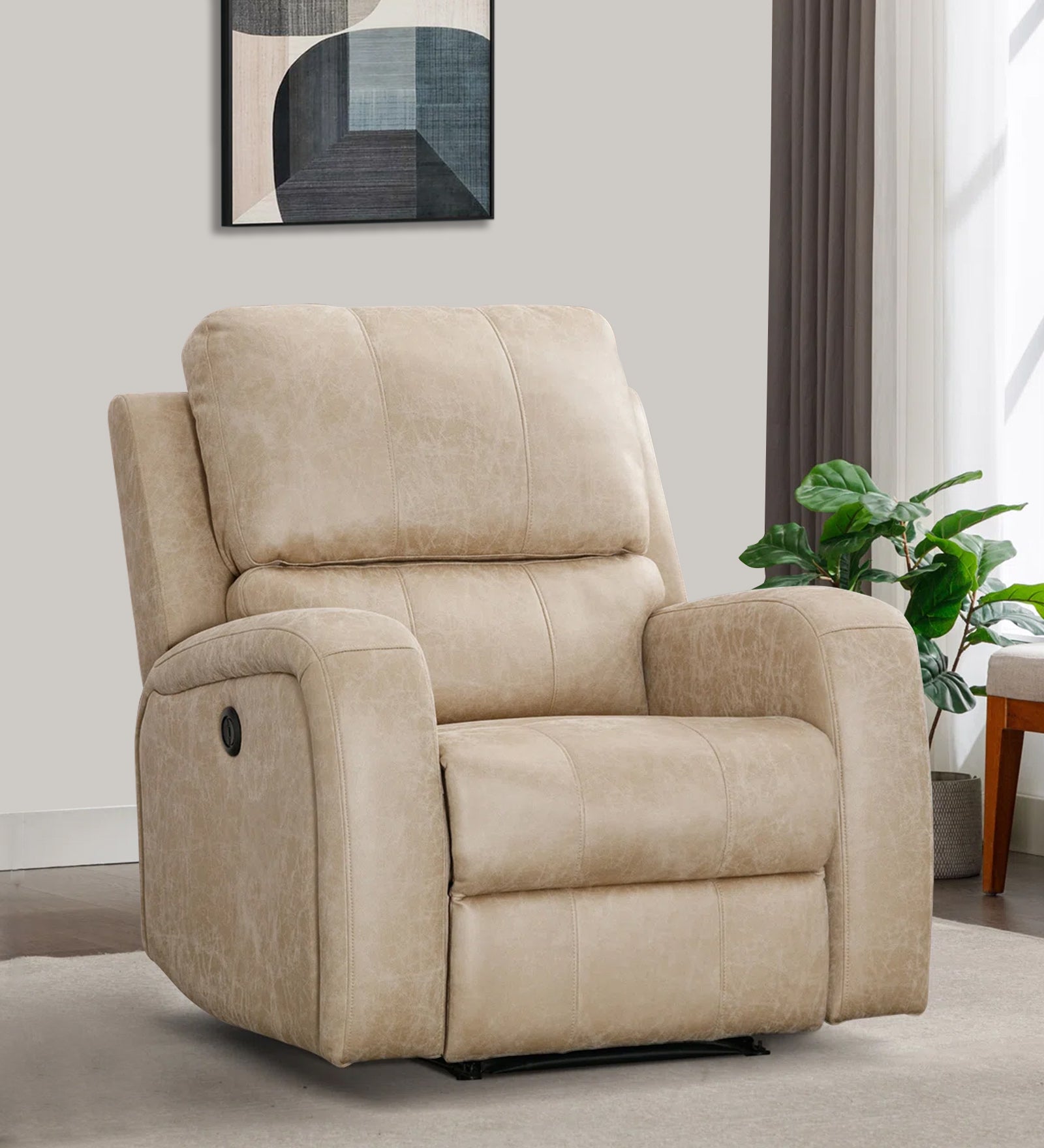 Mason 1 Seater Motorized Leatherette Recliner - Beige - Living View by Febonic Living