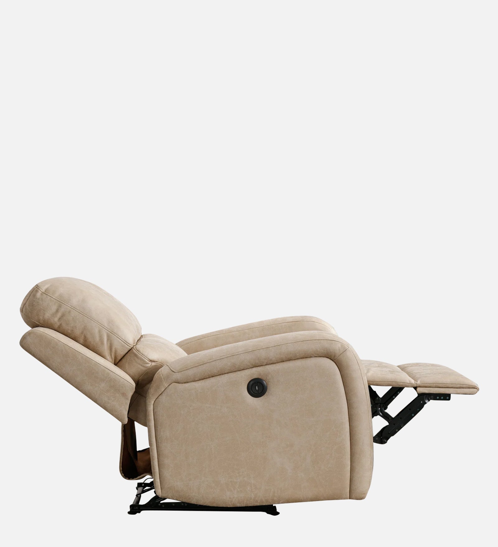 Mason 1 Seater Motorized Leatherette Recliner - Beige - Side Reclined View by Febonic Living