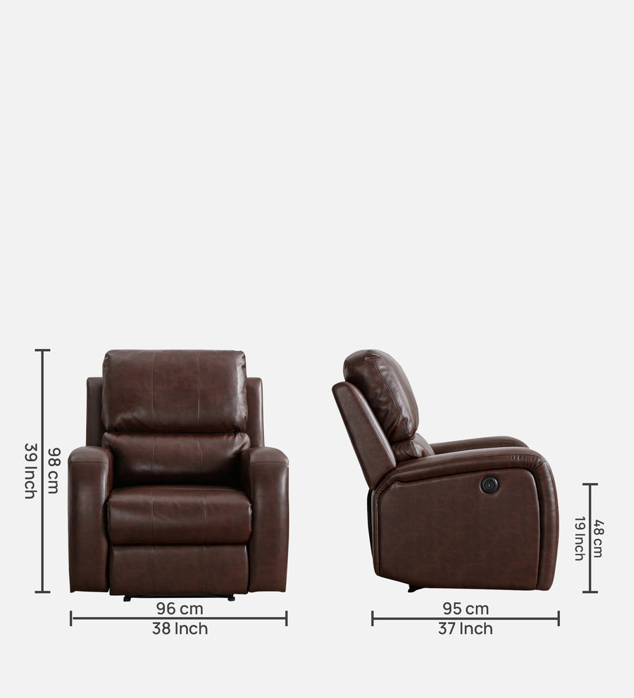 Mason 1 Seater Motorized Leatherette Recliner - Dark Brown - Dimensions by Febonic Living