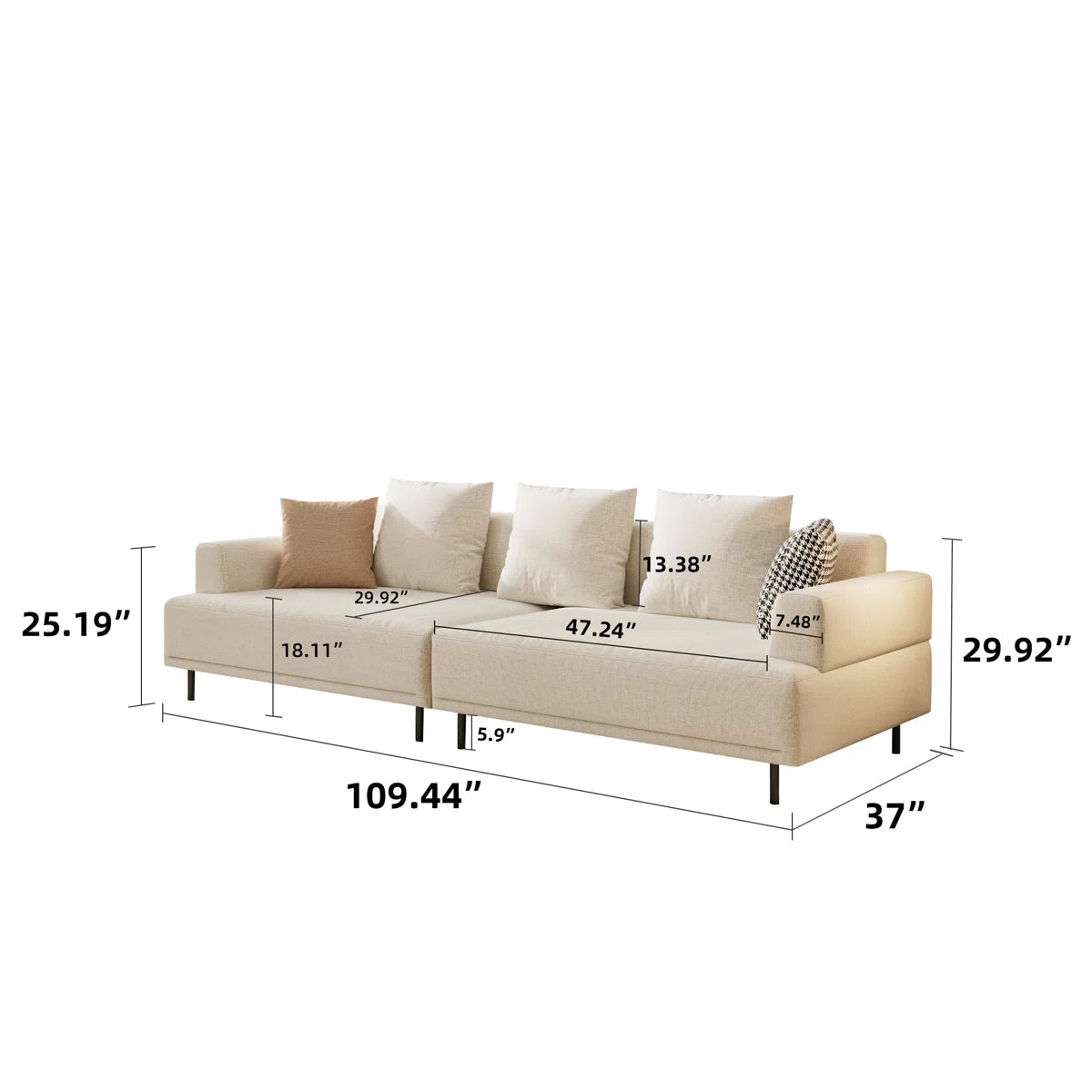 Matrix Fabric 3 Seater Sofa In Ivory Cream Colour