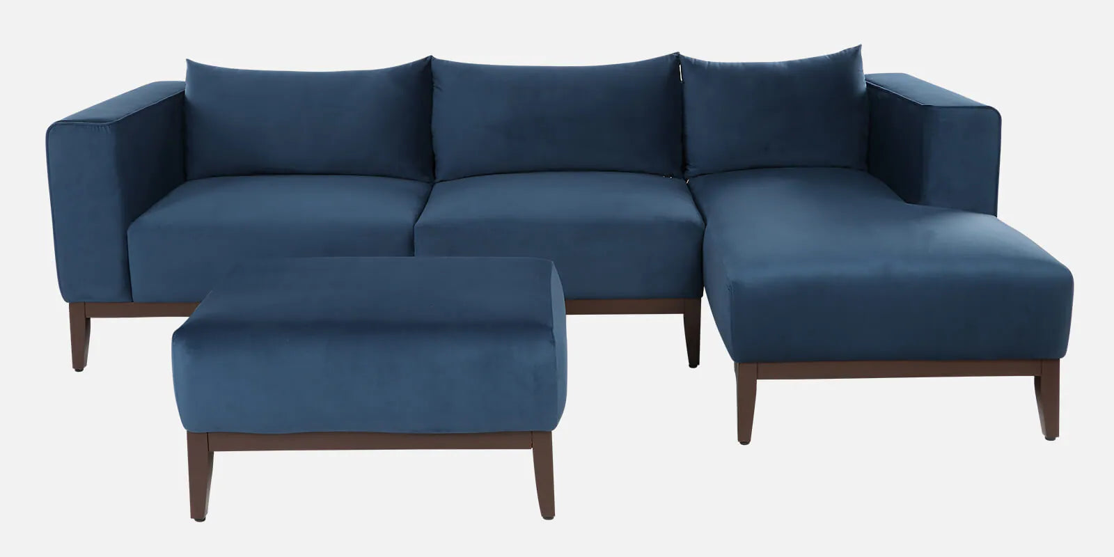Mavrick Velvet LHS Sectional Sofa (2+Lounger) In Imperial Blue Colour With Ottoman