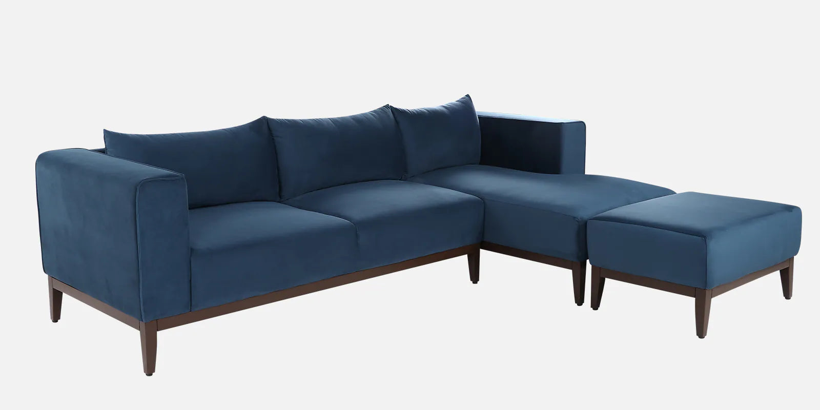 Mavrick Velvet LHS Sectional Sofa (2+Lounger) In Imperial Blue Colour With Ottoman