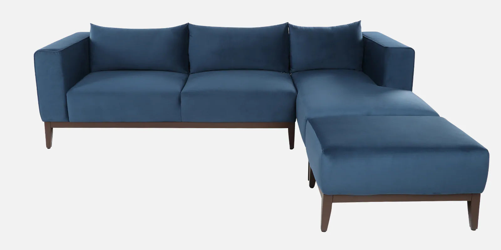 Mavrick Velvet LHS Sectional Sofa (2+Lounger) In Imperial Blue Colour With Ottoman