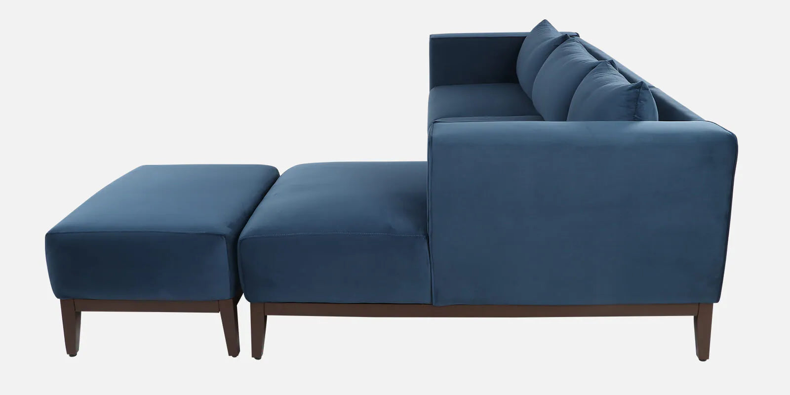 Mavrick Velvet LHS Sectional Sofa (2+Lounger) In Imperial Blue Colour With Ottoman