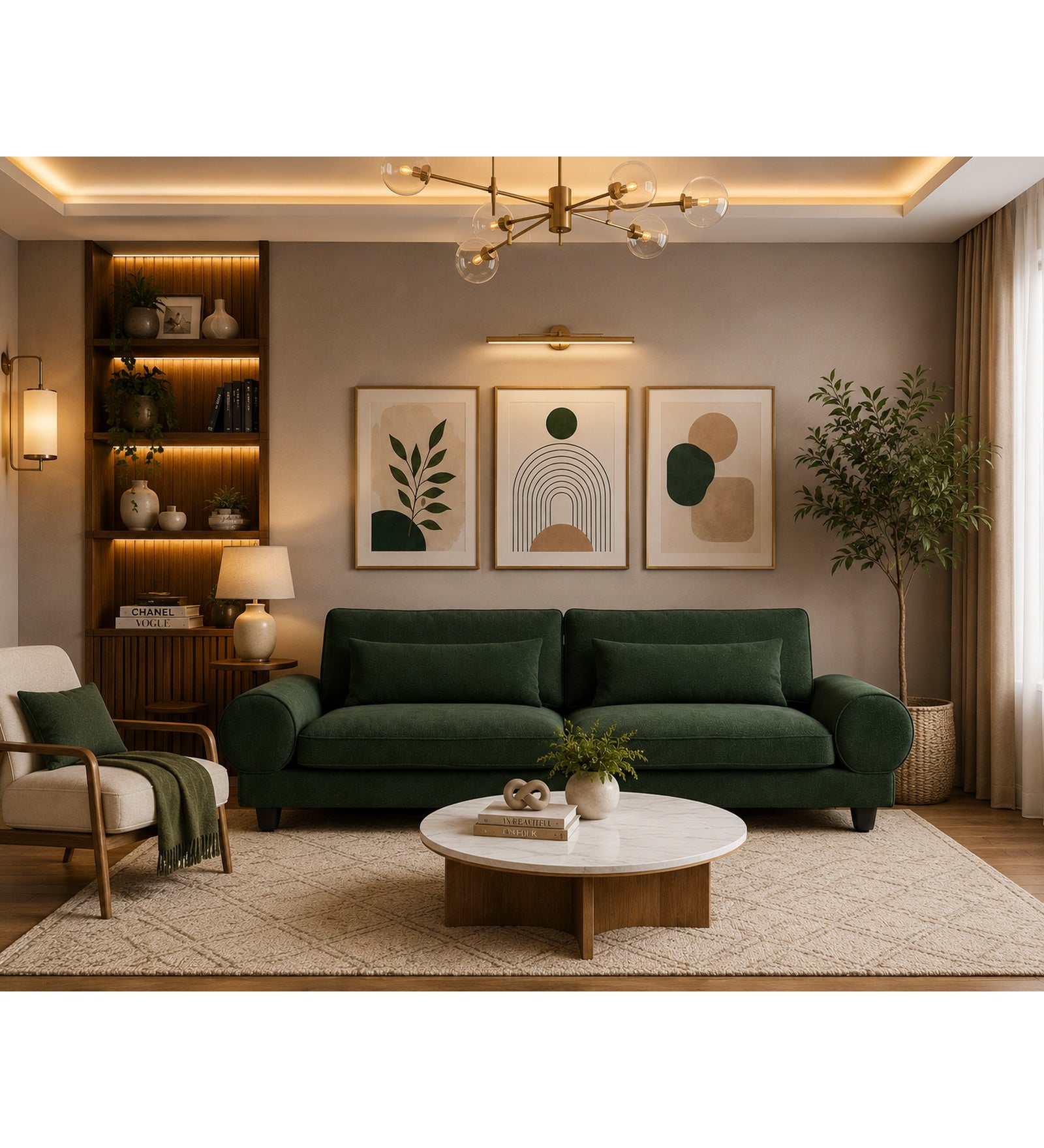 Megan 3 Seater Sofa Dark Green - Living View by Febonic Living