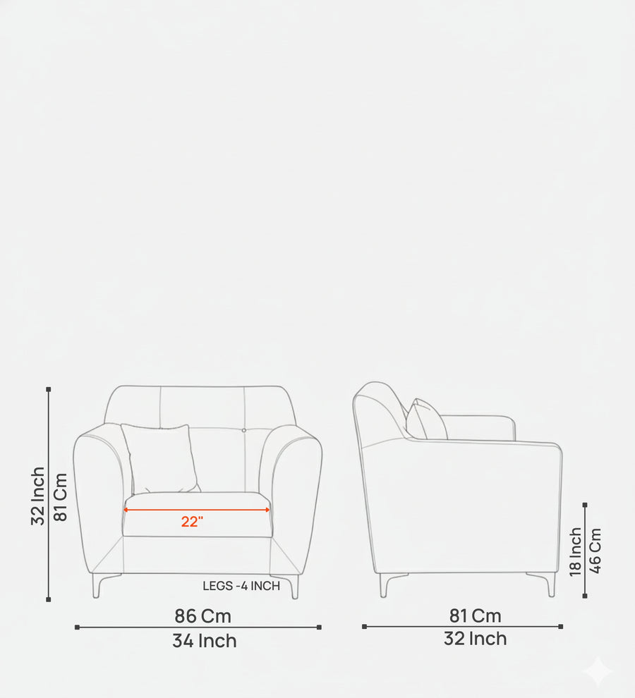 Melaan Fabric 1 Seater Sofa In Bold Yellow Colour - Febonic Living