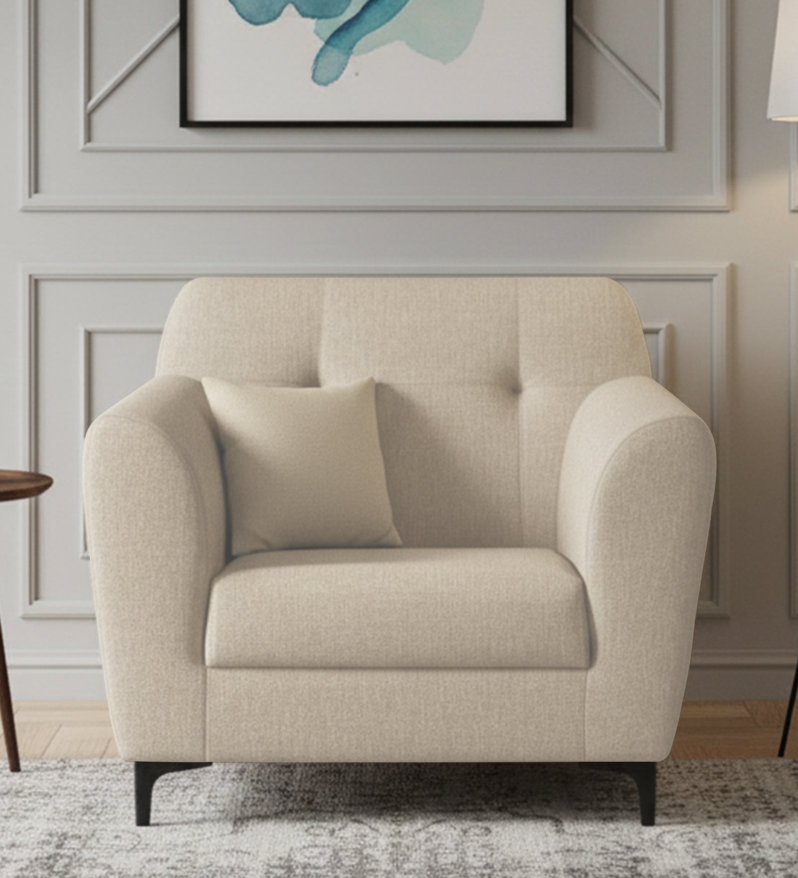 Melaan Fabric 1 Seater Sofa In Ivory cream Colour